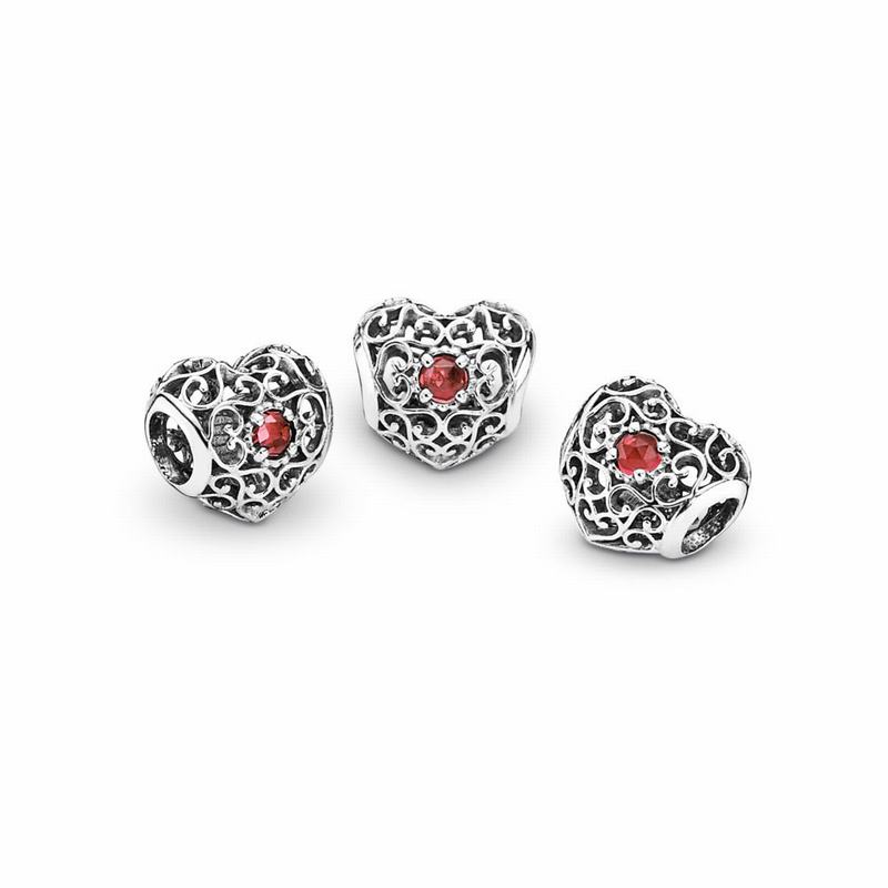 Pandora January Signature Heart Charm Ireland - Sterling Silver/Red/Garnet - 243568OUM